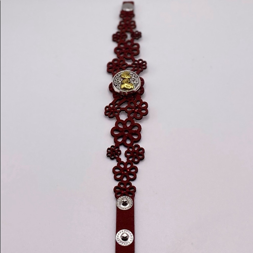 Red & Glitter Faux Leather Snap Jewelry Bracelet w/ Gold Hearts Ginger Snap NWT